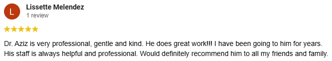 Dentist Whittier CA Testimonial Lissette M A 5-star Google review of Advanced Dental Center praising the dentist's professional, gentle, and kind care